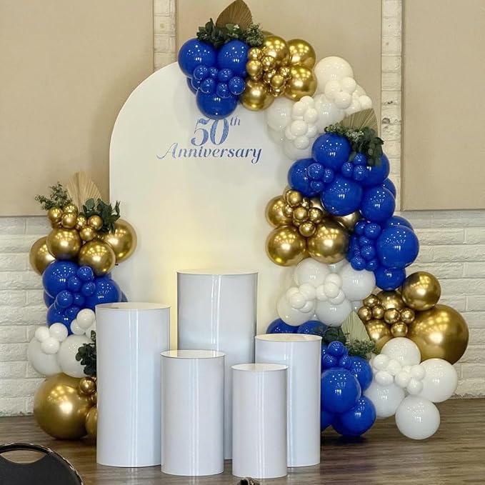 Royal Blue and Gold Balloons Garland Arch Kit, 162pcs Royal Blue White Chrome Gold Confetti Balloons for Graduation Anniversary Wedding Baby Shower Birthday Party Decorations