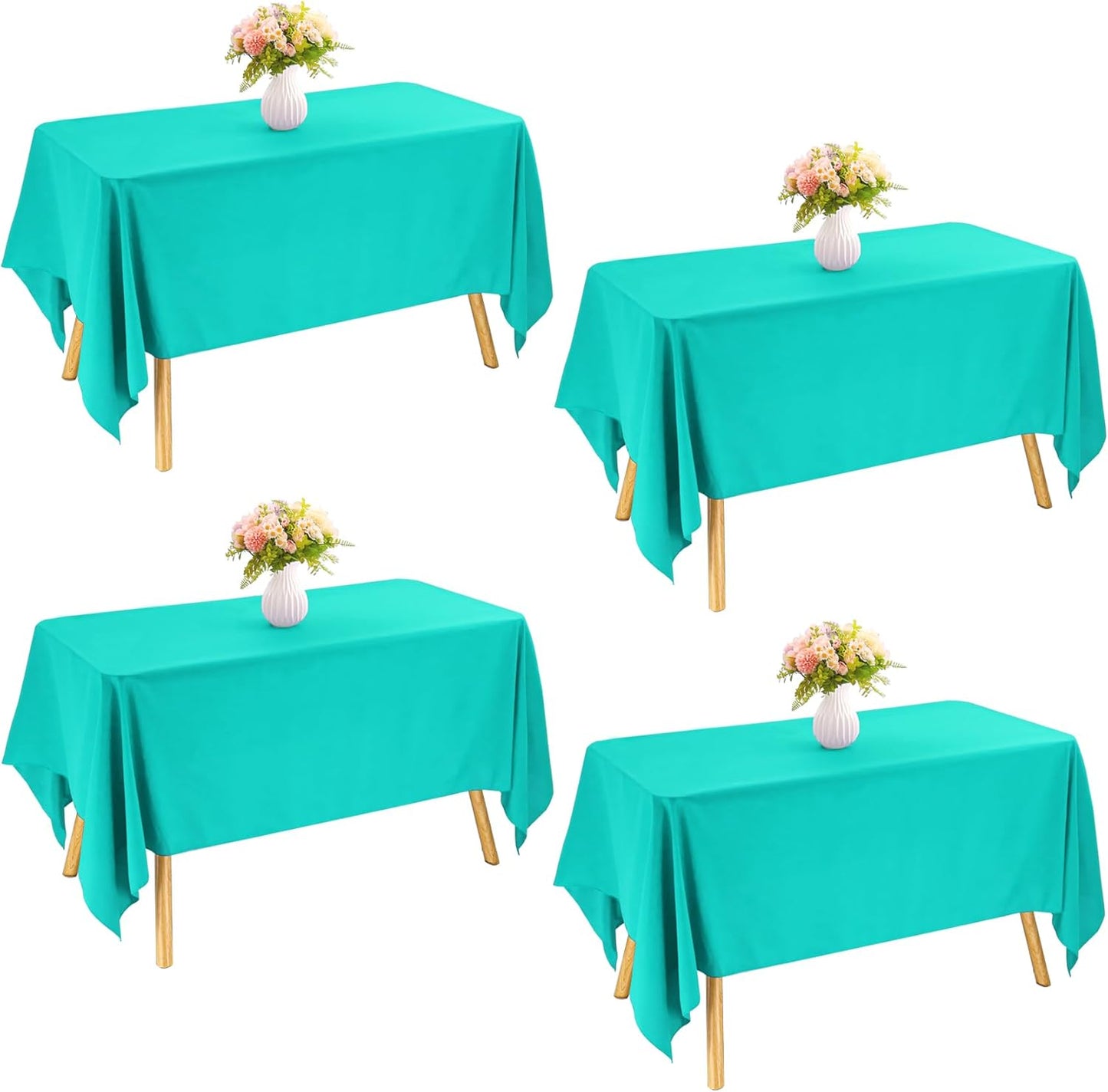 4 Pack Rectangle Tablecloth for 6 Foot Tables Washable Polyester Table Cover for Wedding Dining Table Parties Banquet（60x102 Turquoise）