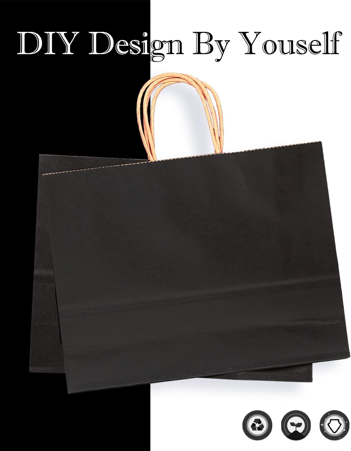 qiqee 30-Packs Black Gift Bags with Handles Bulk 13"x4.5"x10" Wide Large Size Kraft Party Paper Bags