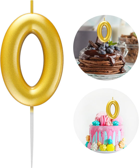 Gold Number 0 Candle Happy Birthday 3D Number Candles for Birthday Cake Party Decoration Wedding Anniversary Celebration Supplies