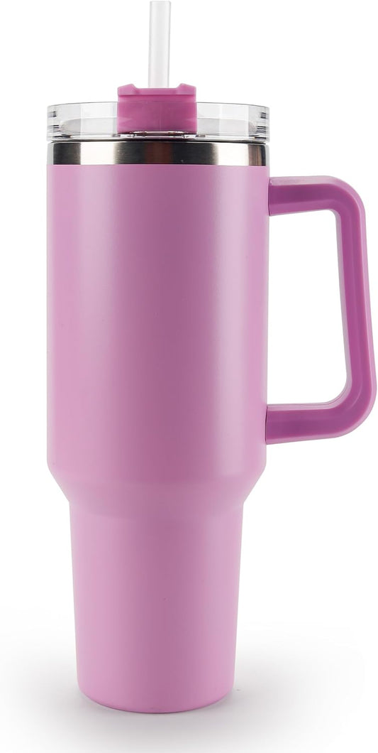 40 oz Tumbler with Handle and Straw Spill Proof Large Travel Coffee Mug Insulated Reusable Stainless Steel Cup with Lid Fit for Car Cup Holder(Lilac)