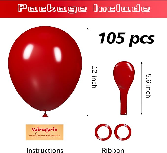 105pcs Ruby Balloons 12inch Party Latex Balloons for Boys Girls Birthday Baby Shower Gender Reveal Wedding Sunflower Party Decorations