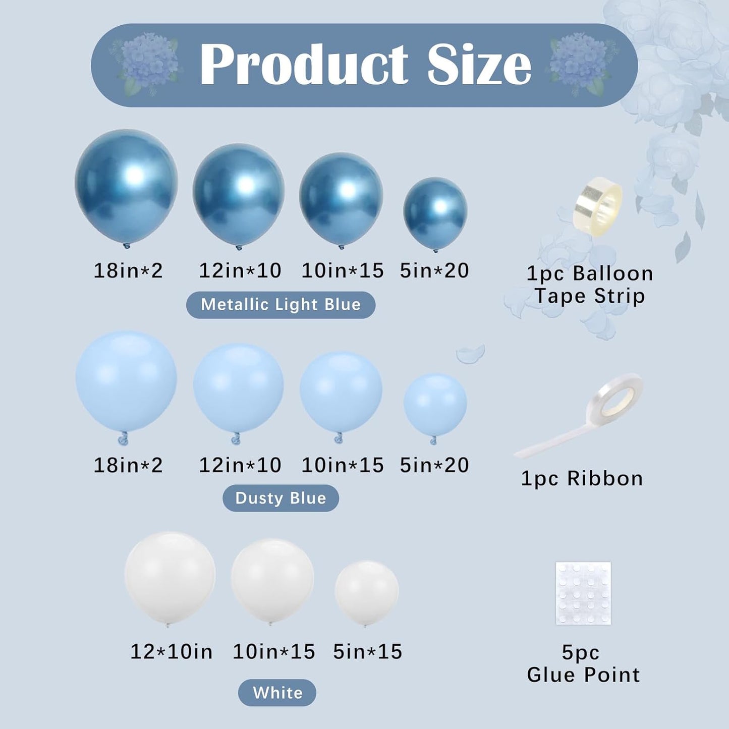 Dusty Blue Balloon Arch Kit, 134pcs Metallic Blue and White Balloons Garland Kits for Birthday Wedding Baby Shower Bridal Party Anniversary Decorations