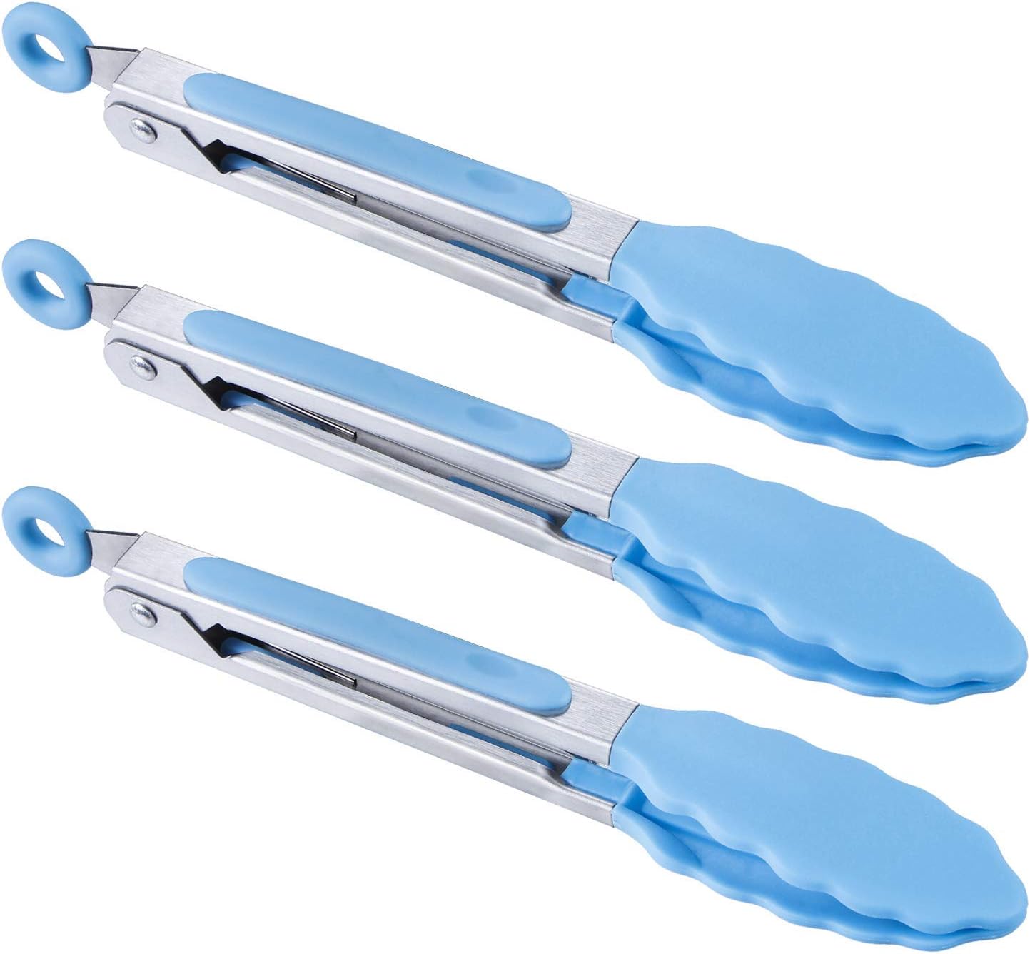 MSY BIGSUNNY Kitchen Food Tongs - 7" Mini Silicone Serving Tongs - Set of 3 (Blue)