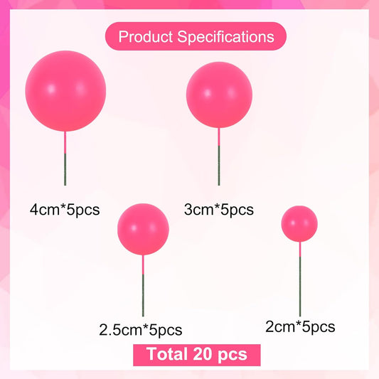 BEISHIDA 20 PCS Hot Pink Mini Ball Cake Toppers Foam Cake Balls Decoration Supplies for Happy Birthday Anniversary Wedding Baby Shower Graduation Christmas Valentines Cake Decorations
