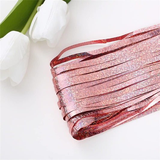 Tinsel Fringe Backdrop Party Decor Foil Curtain Party Decorations for Birthday Holiday Celebration Graduation Baby Shower Engagement Bachelorette Wedding Photo Booth Props(Sparkle Rose Gold)
