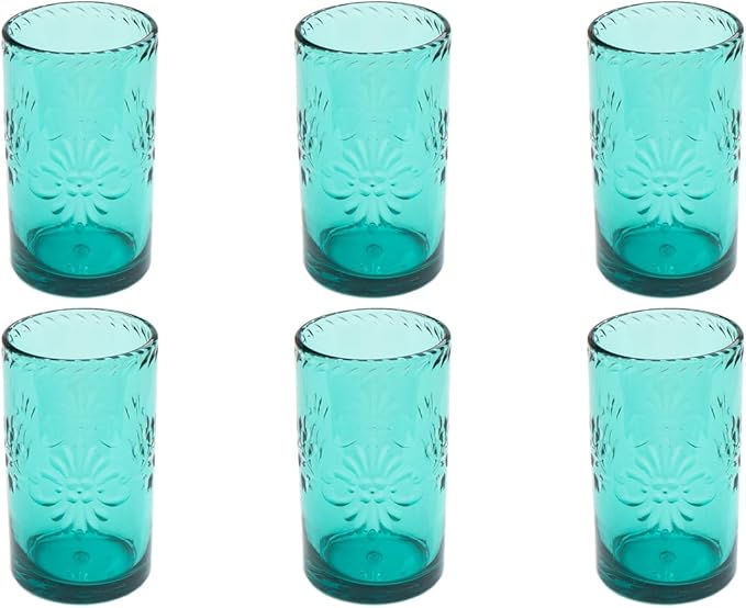 Talavera Premium Acrylic Drinkware Indoor/Outdoor, Tumbler, Teal, 18oz, Set of 6