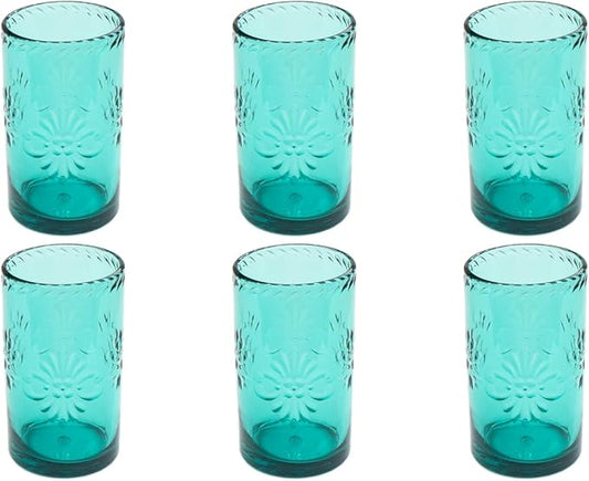 Talavera Premium Acrylic Drinkware Indoor/Outdoor, Tumbler, Teal, 18oz, Set of 6