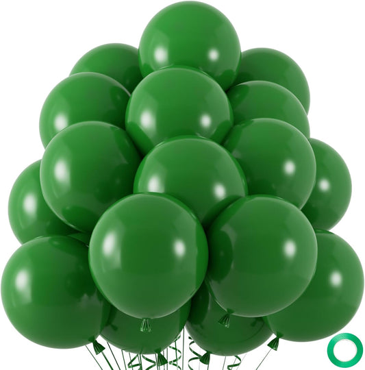 50pcs Dark Green Balloons, 12inch Matte Emerald Hunter Forest Green Balloons for Birthday Christmas Graduation Dinosaur Jungle Theme Party Decorations (With Ribbon & Glues)