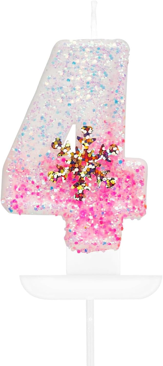 Snow Themed Birthday Candles, Pink 4th Birthday Candle for Party Decorations, Winter Birthday Party Supplies, Winter Onederland 4th Birthday Party Decorations, Number 4 Cake Topper Decoration