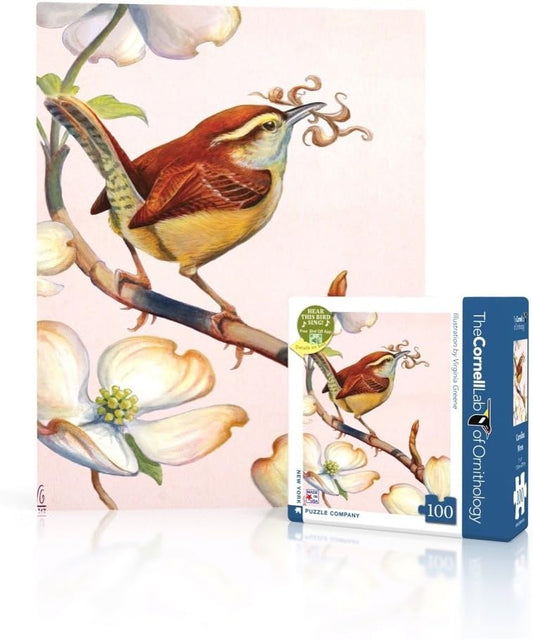New York Puzzle Company - Cornell Lab Carolina Wren Mini - 100 Piece Jigsaw Puzzle for Family Game Nights by Virginia Greene