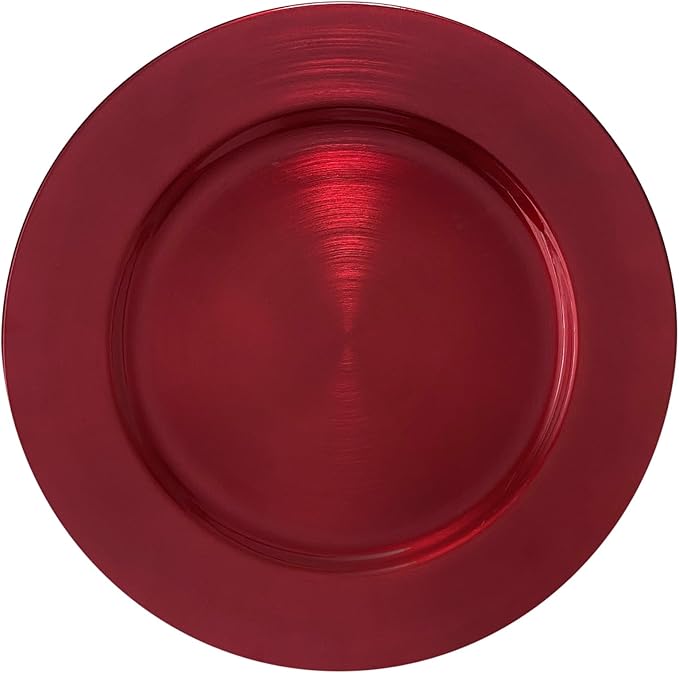 13inch Round Plastic Charger Plates,Set of 8,Charger Plates for Dinner,Wedding,Party,Event Decoration. (Metallic foil Red) …