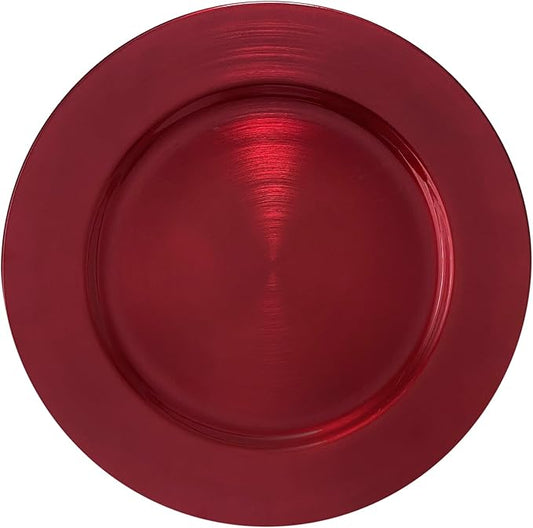 13inch Round Plastic Charger Plates,Set of 8,Charger Plates for Dinner,Wedding,Party,Event Decoration. (Metallic foil Red) …