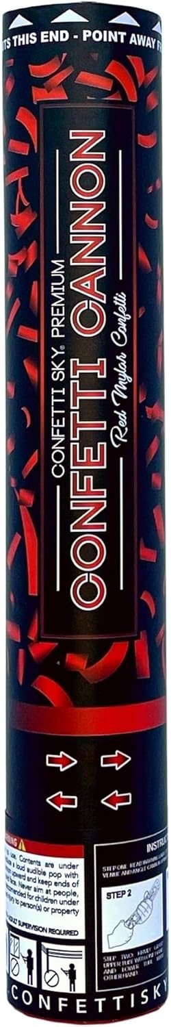 Confetti Sky [6 Pack] 12 Inch Confetti Cannons | Red Confetti Poppers for Wedding Celebration, Birthday Party, Pranks, Graduation, Christmas Eve and New Year Celebration