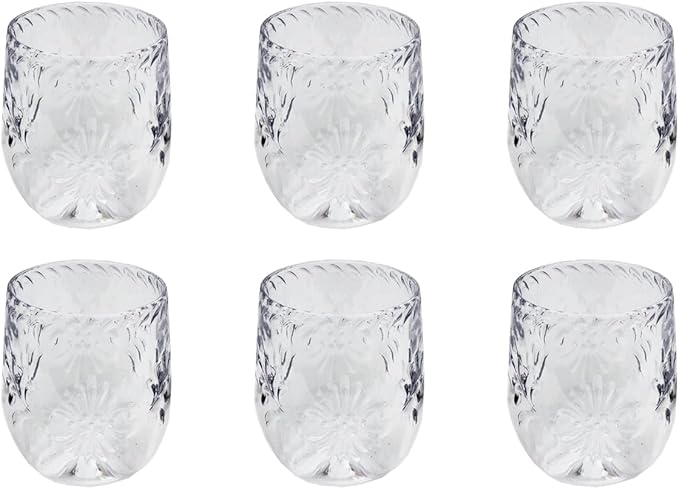 Talavera Premium Acrylic Drinkware Indoor/Outdoor, Stemless Wine/Tumbler, Clear, 13.3oz, Set of 6