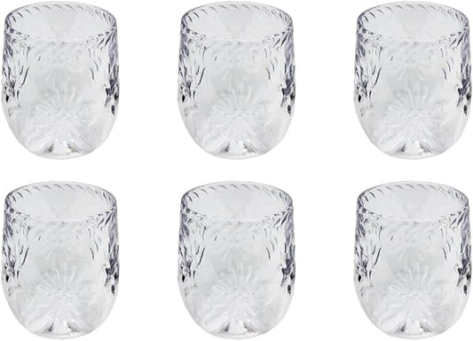Talavera Premium Acrylic Drinkware Indoor/Outdoor, Stemless Wine/Tumbler, Clear, 13.3oz, Set of 6