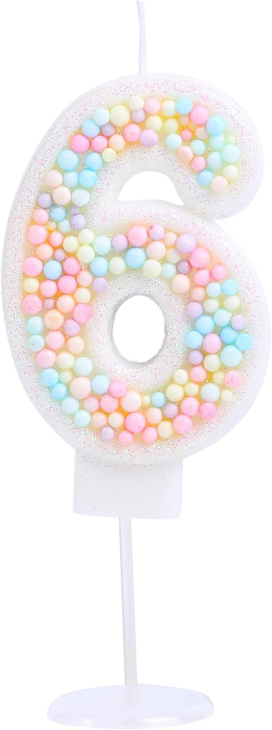 Pastel 6 Candle for Birthday Cake Girl Number 6 Candle, 3D Macaron Glitter 6 Birthday Candle for Girl Women Sweet Theme 6th Birthday Wedding Anniversary Party Cake Decor