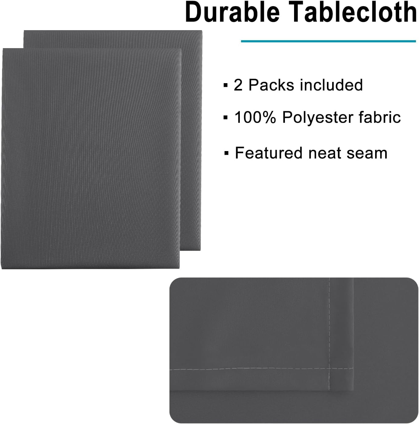 Hiasan 2 Pieces Rectangle Tablecloth - Waterproof and Spillproof Dining Room Washable Polyester Table Cloth for Dining Room, 54 x 80 Inch, Grey