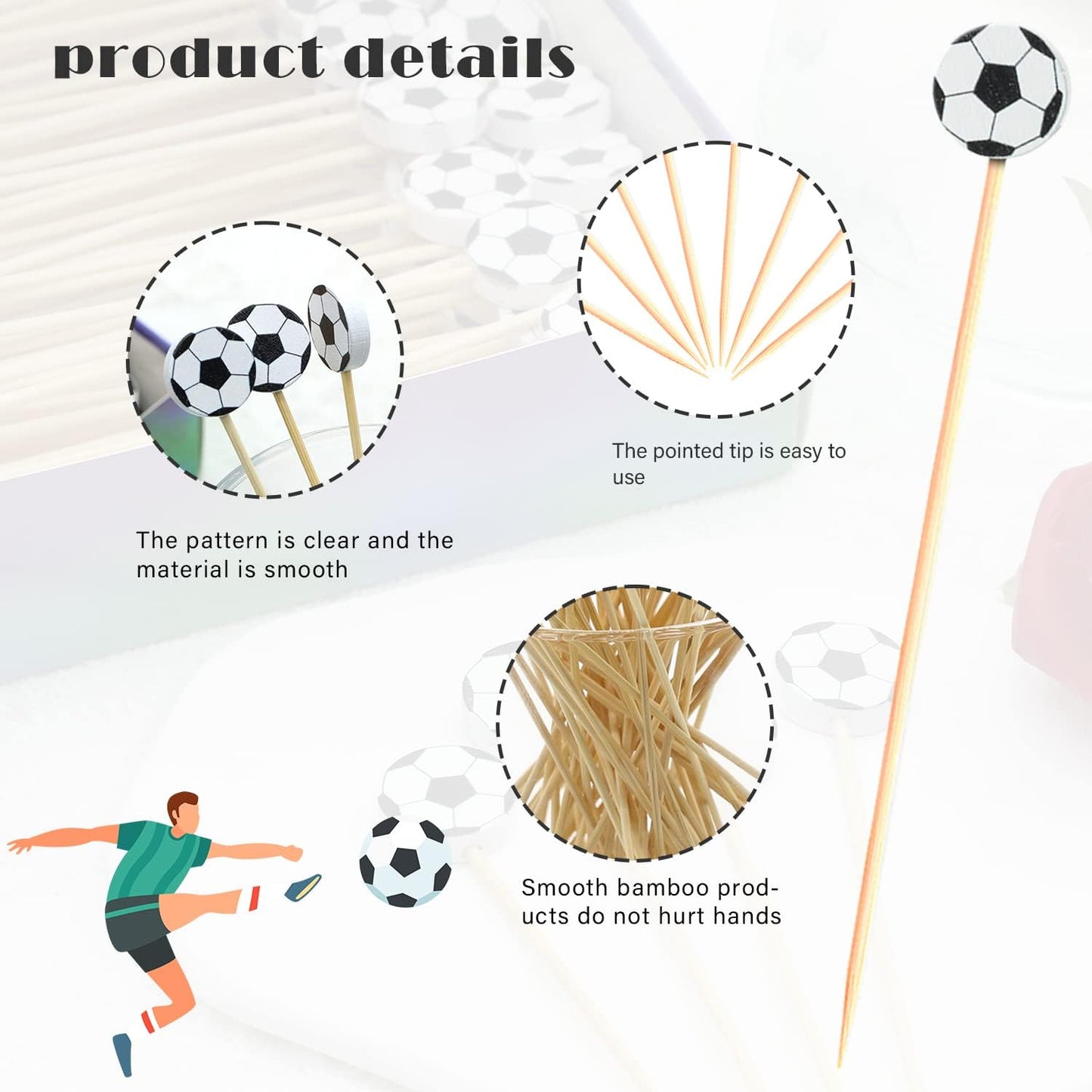 Soccer Cocktail Picks 5" Sport Ball Soccer Decoration Toothpicks Sandwich Appetizer Skewers Swizzle Sticks for World Cup Football Champions League Sports Catered Event Birthday Themed Party Supplies