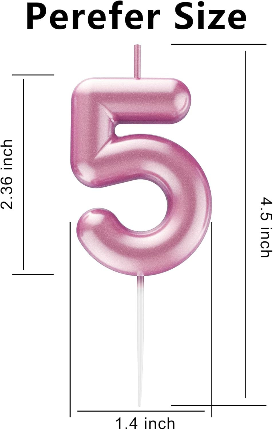 Pink Number 5 Candle Happy Birthday 3D Number Candles for Birthday Cake Party Decoration Wedding Anniversary Celebration Supplies