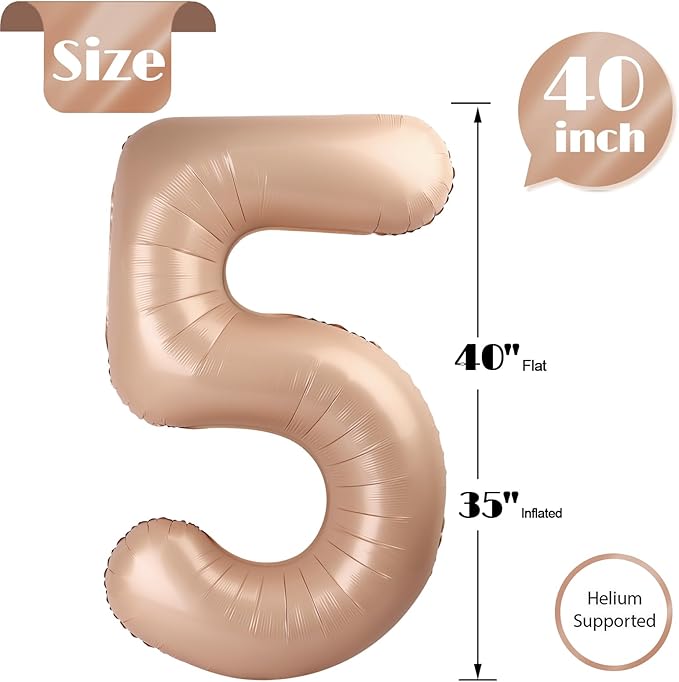 Light Brown 5 Balloon, Tan Number Balloons 40 Inch, Beige 5th Birthday Balloon Decorations, Light Brown Party Supplies, 5 Number Balloons, Number 5 Balloon
