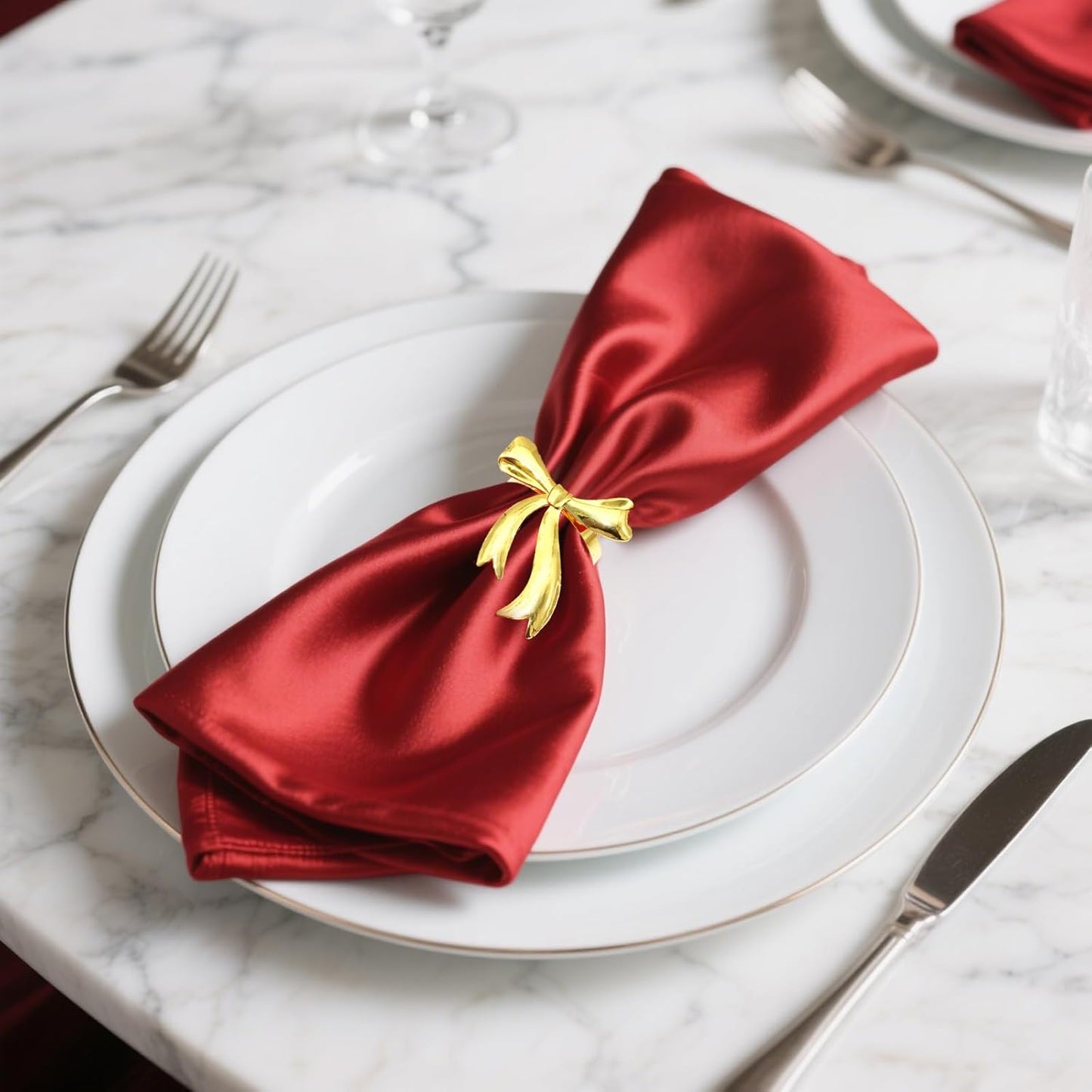 Gold Bow Napkin Rings Set of 6 Christmas Bow Tie Napkin Rings for Xmas Wedding New Year Banquet Decor,Shiny Metal Bow Knot Napkin Ring Holders for Holiday Birthday Anniversary Family Dinner