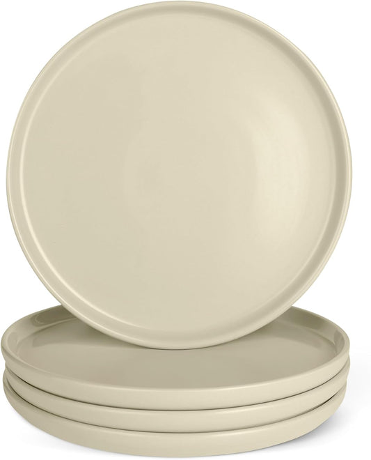Amazon Basics Glazed Stoneware Dinner Plates, 4-Piece Set, Microwave and Dishwasher-Safe, 10.5 in., Ivory