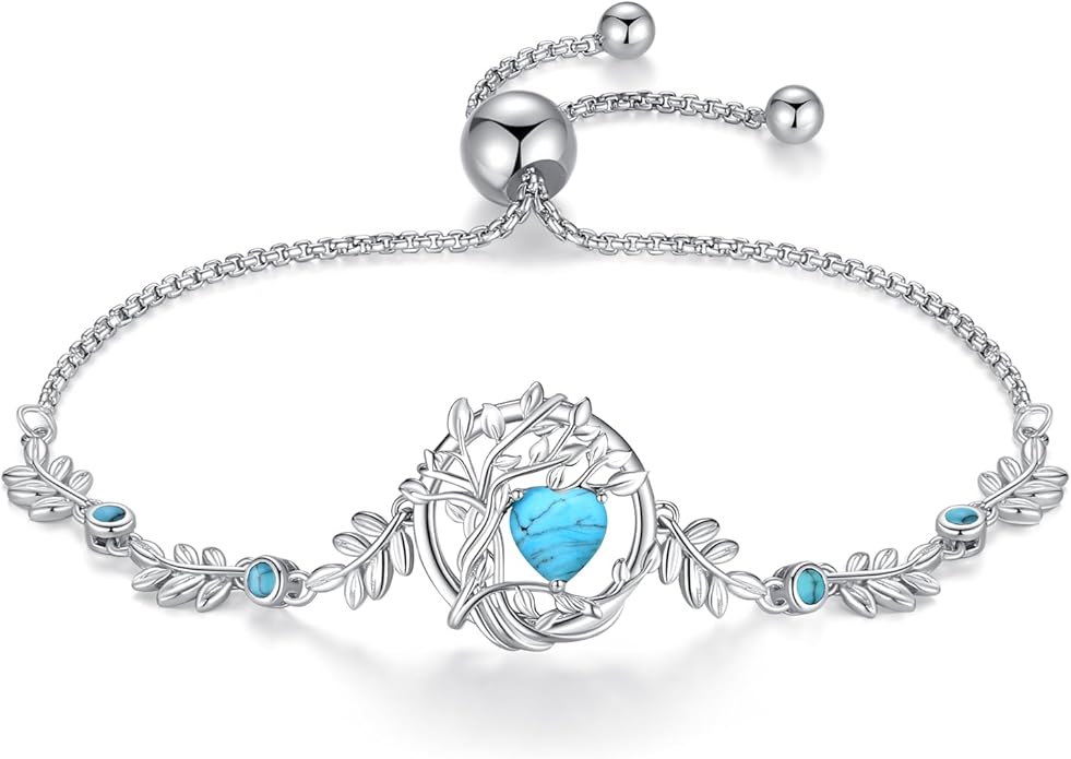 FANCIME Valentines Day Gift Tree of life Birthstone Bracelet for Women Sterling Silver Tree Jewelry Birthstone Charm Bracelet Gemstone Anniversary Birthday Gifts for Wife Mom Her