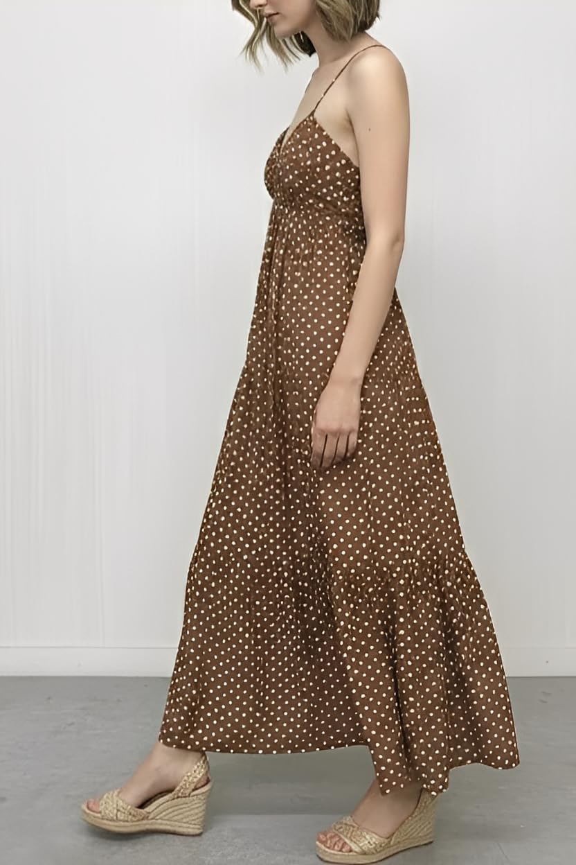 Women's Casual Halter Tiered Vacation Maxi Dress with Pockets