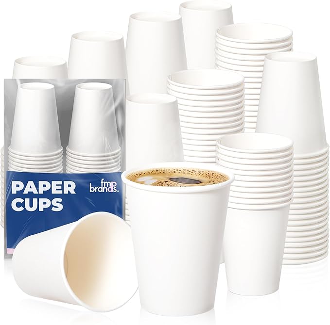 Fit Meal Prep 200 Pack 12 oz Disposable Paper Coffee Cups, Premium Hot Cups for Hot/Cold Beverage, Durable Thickened White Paper Cup Bulk for Party, Office, Bussines, Cafes, Bistros, Daily Use