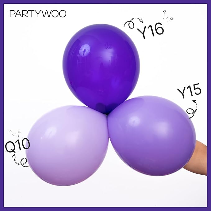 PartyWoo Lavender Balloons 140pcs Different Sizes Pack of 18 12 10 5 Inch Light Pastel Purple Lilac Balloon Arch Kit for Baby Shower Bachelorette Fairy Birthday Princess Party Decorations Purple-Q10