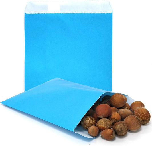 AZOWA 100 CT Small Paper Treat Sacks Blue 5 x 7 Inches Candy Buffet Bags for Party