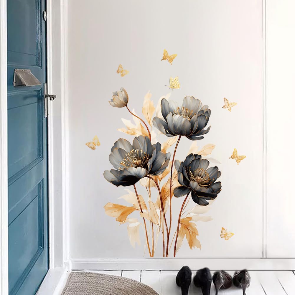 Wall Stickers Lnk Lotus Butterfly Wall Decals Watercolor Lotus Flowers Window Stickers Peek and Stick Waterproof Removable Vinyl Wall Art for Bathroom Wall Decal Living Room Bedroom Home Decor