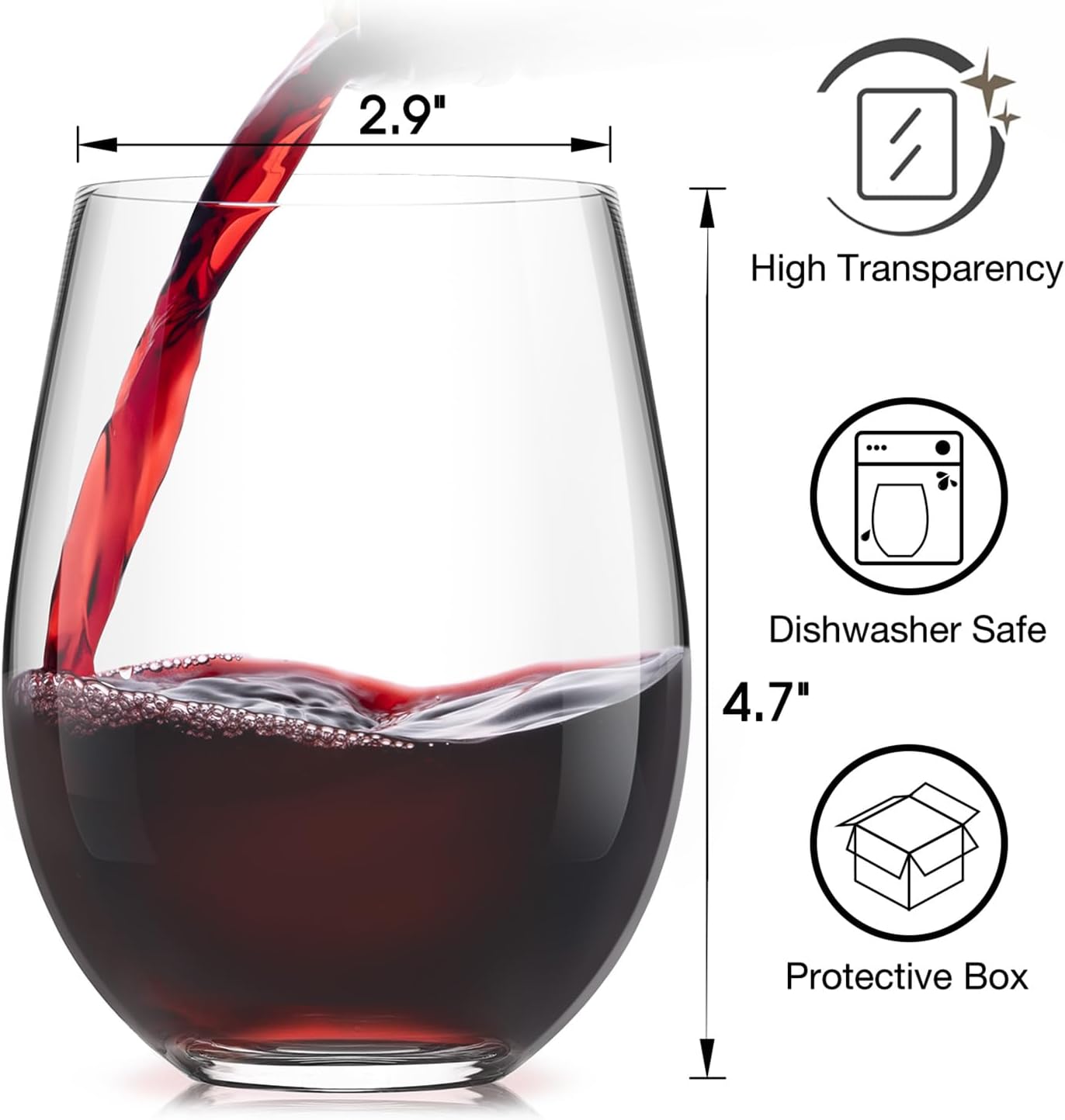 LUNA & MANTHA Stemless Wine Glasses Set of 12, 18oz Crystal Red White Wine Glasses for Daily Use, Hosting, Home Bar, Evening Party, Birthdays, Shower, Housewarming Gift, Clear