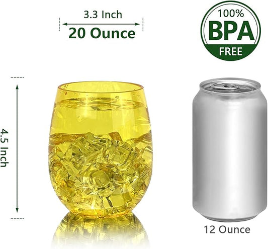 Set of 6 Acrylic Wine Glasses, 20-ounce Plastic Tumbler for Party Use,BPA Free,Dishwasher Safe (Yellow)