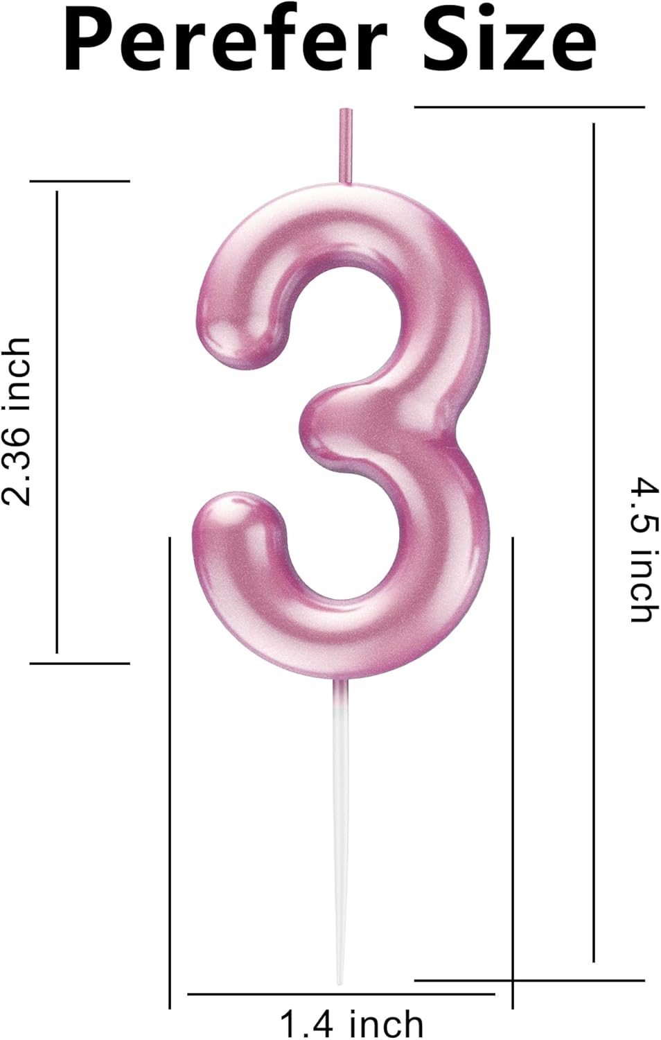 Pink Number 3 Candle Happy Birthday 3D Number Candles for Birthday Cake Party Decoration Wedding Anniversary Celebration Supplies