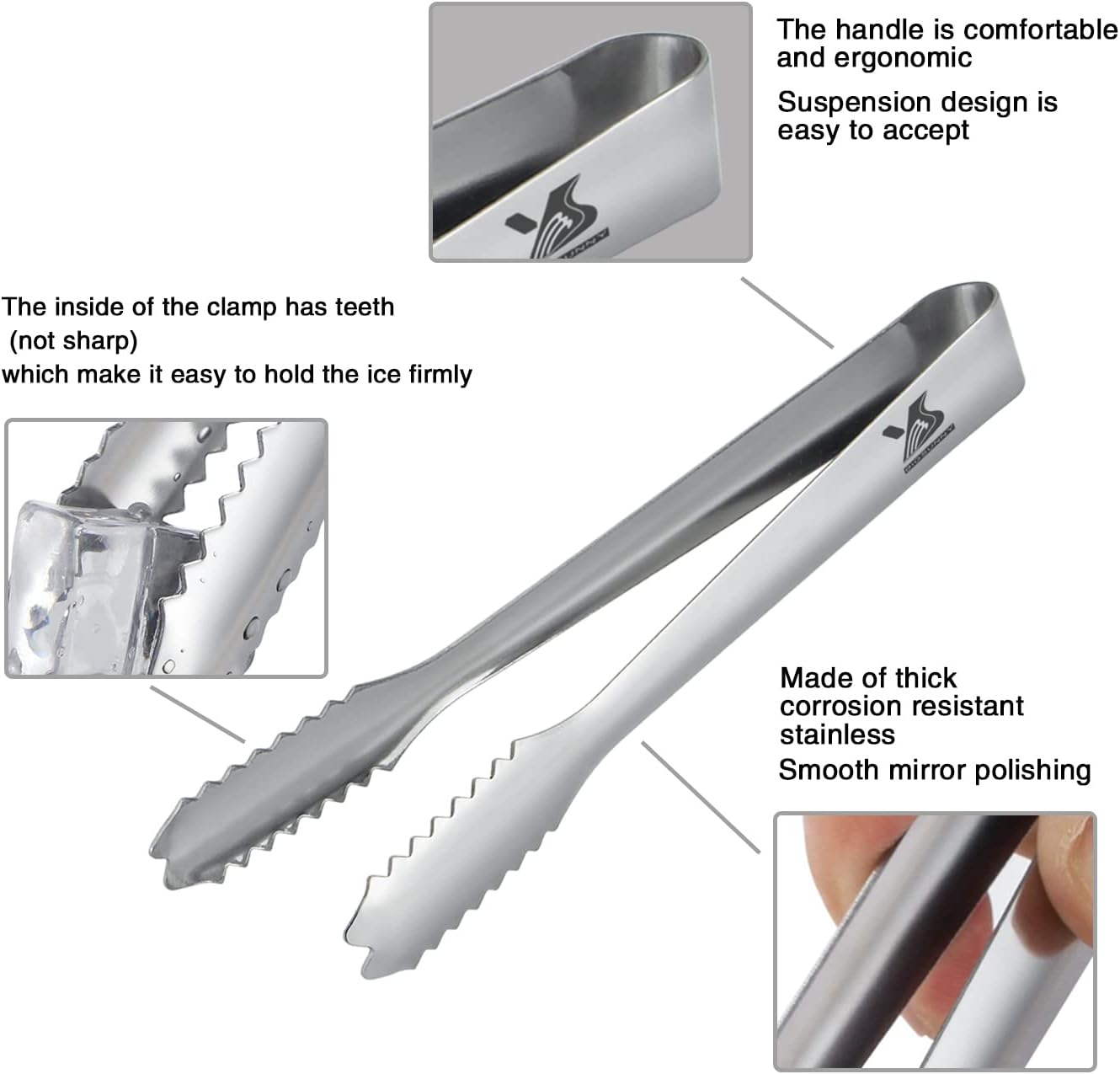 MSY BIGSUNNY 7 inches Ice Tongs for Ice Bucket, Stainless Steel Ice Tongs with Teeth, Small Serving Tongs (Silver)