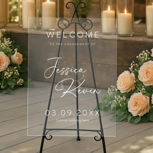 Minimalist Cursive Welcome Sign for Engagement Party - Personalized "Jessica & Kevin" Décor