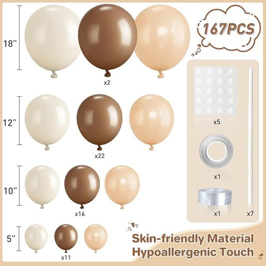 Boho Brown Balloon Garland Arch Kit, 167Pcs Latex Neutral Balloons Different Sizes 18 12 10 5 inch for Baby Shower Birthday Bridal Shower Wedding Party Decorations