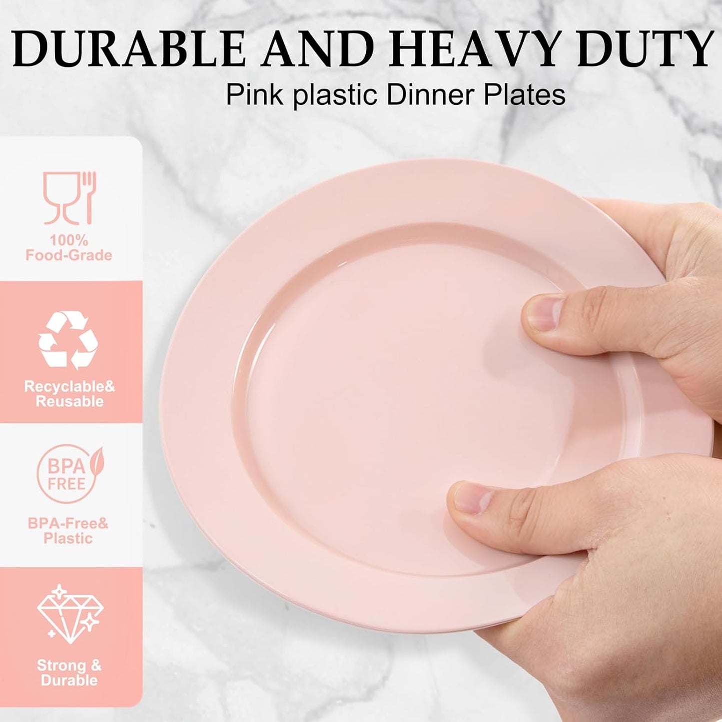 FLOWERCAT 200PCS Pink Plastic Plates Disposable Plates for Party - Heavy Duty Plastic Plates - 100 10" Pink Dinner Plates and 100 7" Pink Salad Plates for Weddings, Easter Parties,Mother's Day