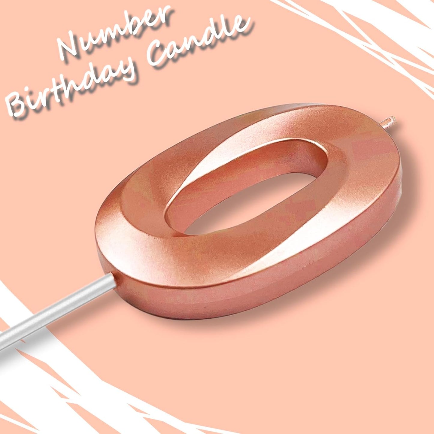 Rose Gold Number 0 Candles, 3D Diamond 2.76 Inch Cake Topper Birthday Candles for Wedding Anniversary Cake Decorations, Happy Birthday Party Decorations