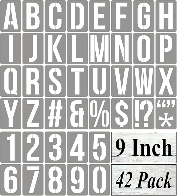 9 Inch Alphabet Letter Stencils for Painting - 42 Pack Letter and Number Stencil Templates with Signs for Painting on Wood, Reusable Numbers and Letters Stencils for Chalkboard Wood Signs & Wall Art