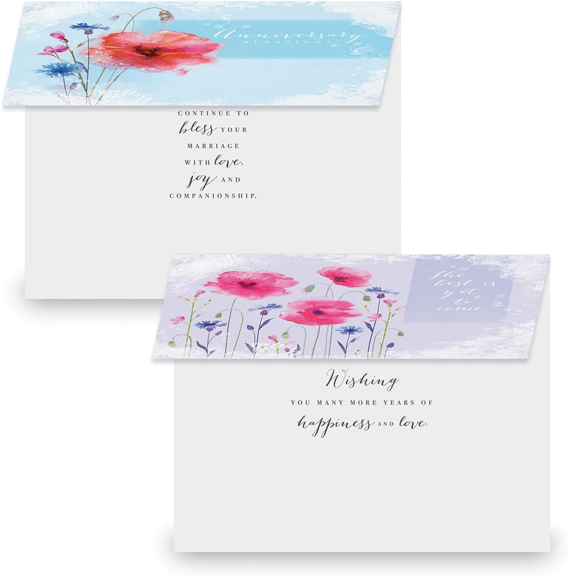 Anniversary Blessings Faith Cards With Scripture- Set of 8 (4 Designs), Large 5" by 7 Inch Pretty Poppies Religious Wedding Anniversary Cards
