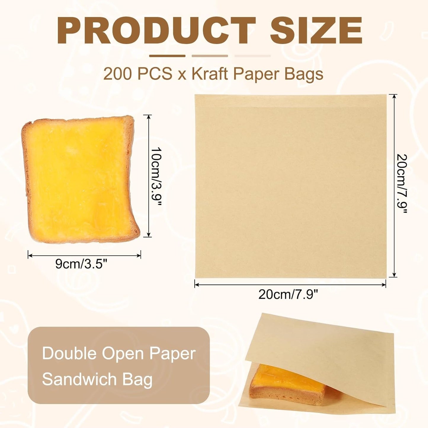 uxcell 200pcs Pastry Bags, 7.9 x 7.9 Inch Greaseproof Double Open Paper Wrappers Sandwich Bags for Donut Sandwich Pretzel Snacks Cookies, Kraft Paper