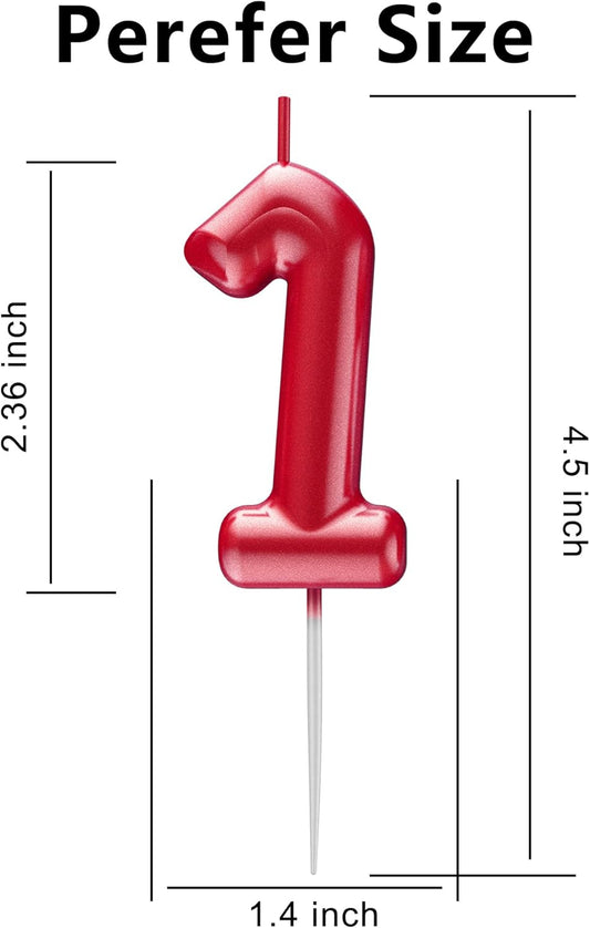 Red Number 1 Candle Happy Birthday 3D Number Candles for Birthday Cake Party Decoration Wedding Anniversary Celebration Supplies