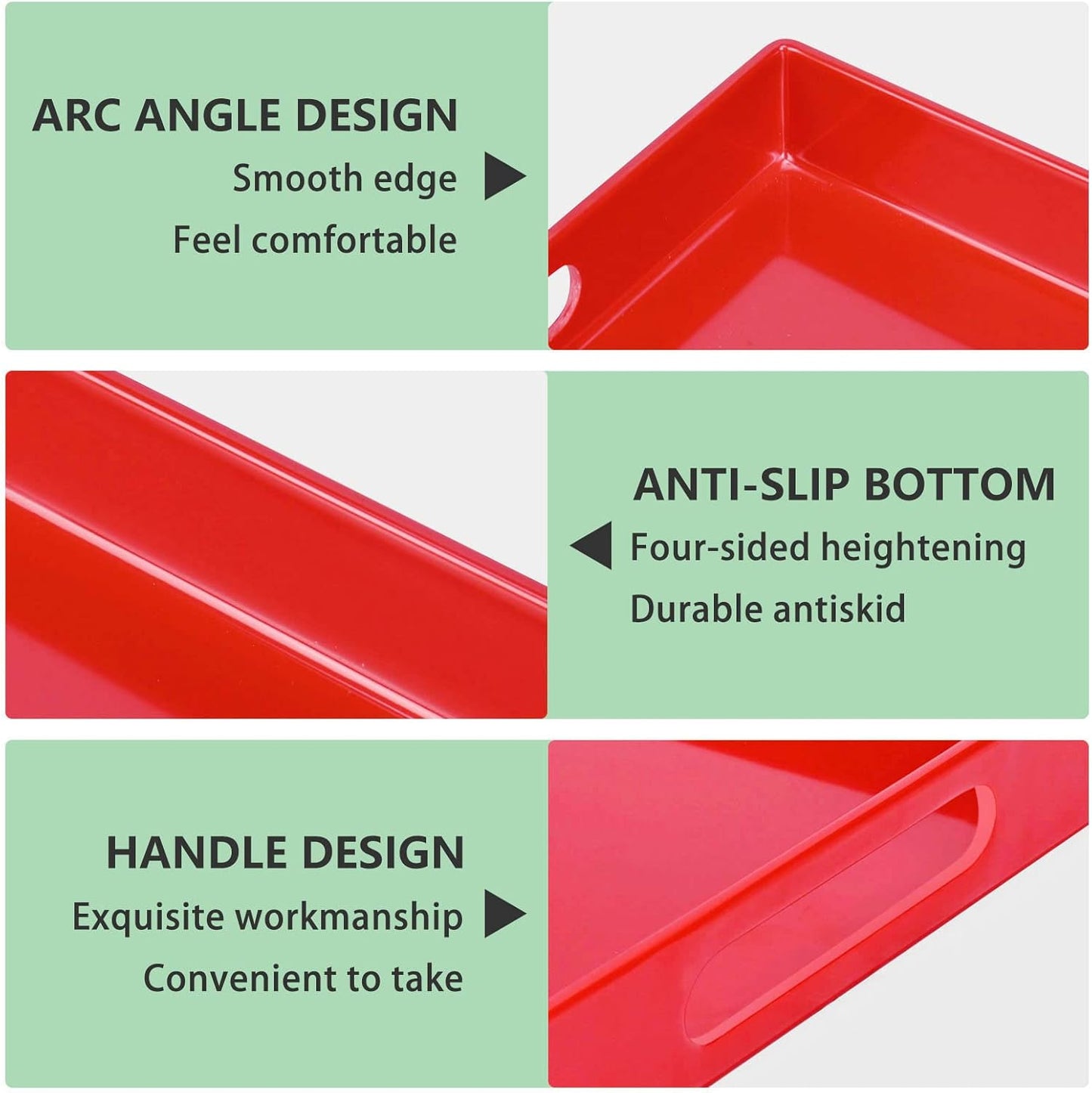 Serving Tray with Handles-10x15Inch Red Melamine Modern Serving Platters,Serving Wine,Coffee,Breakfast/Kitchen Countertop Tray/Makeup Drawer Organizer/Vanity Table Tray/Decorative Tray
