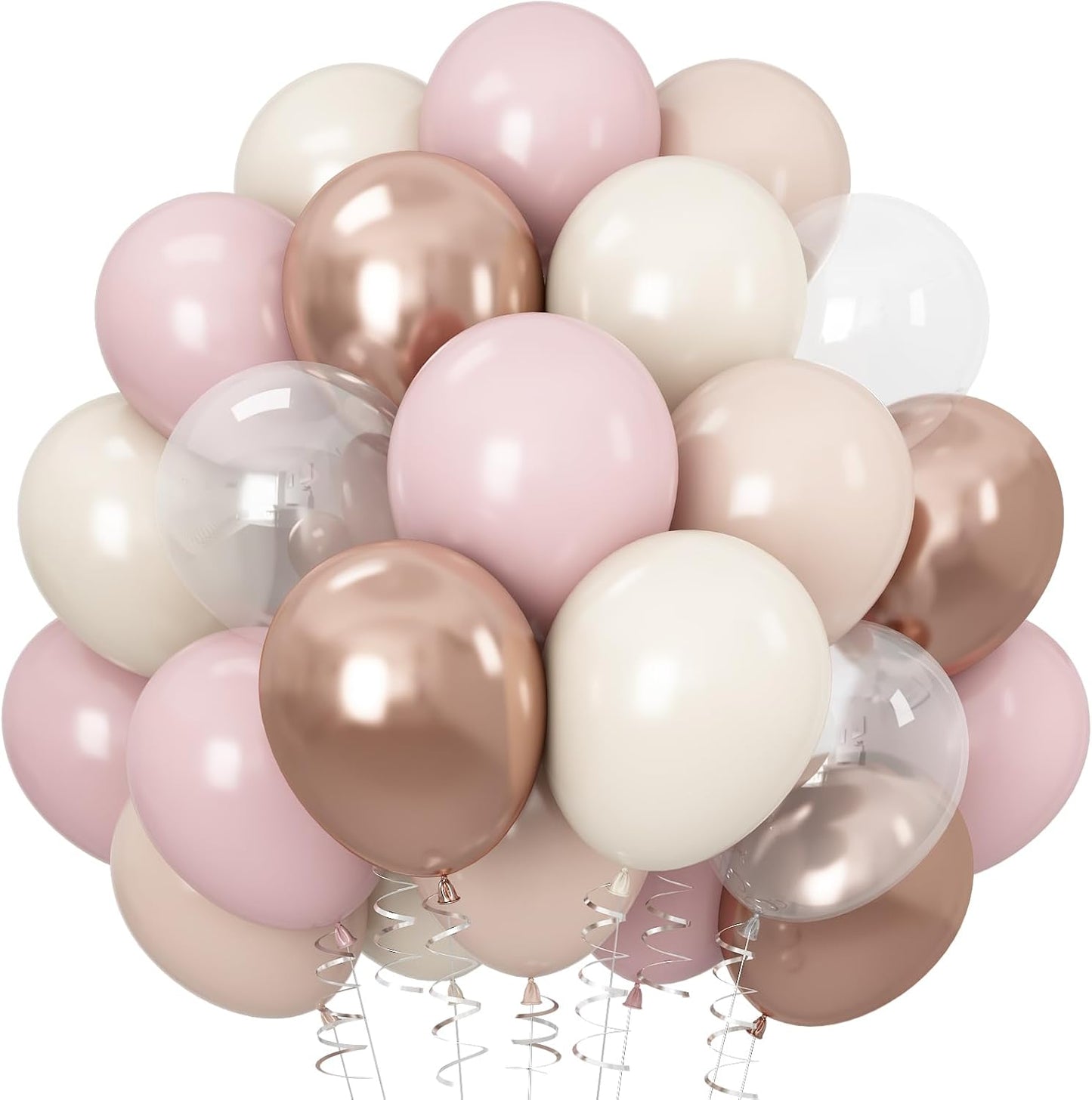 Dusty Pink White Balloons Pale Pink Beige Gold Balloon 12inch Metallic Champagne Balloons Girls Women Birthday Party Decorations Ivory Latex Helium Balloon for Arch Boho Bridal Baby Shower Christening