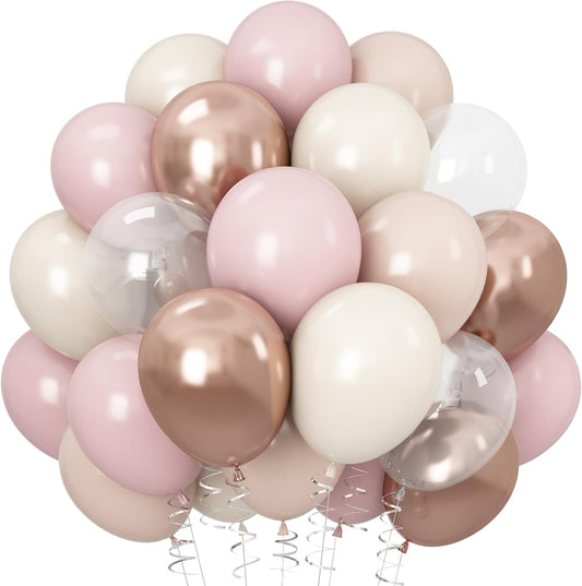 Dusty Pink White Balloons Pale Pink Beige Gold Balloon 12inch Metallic Champagne Balloons Girls Women Birthday Party Decorations Ivory Latex Helium Balloon for Arch Boho Bridal Baby Shower Christening