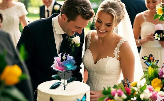 Rose-Shaped Mr & Mrs Cake Topper - Wedding Bride and Groom Cake Decorations for Engagement, Anniversary, Just Married Acrylic（2D)