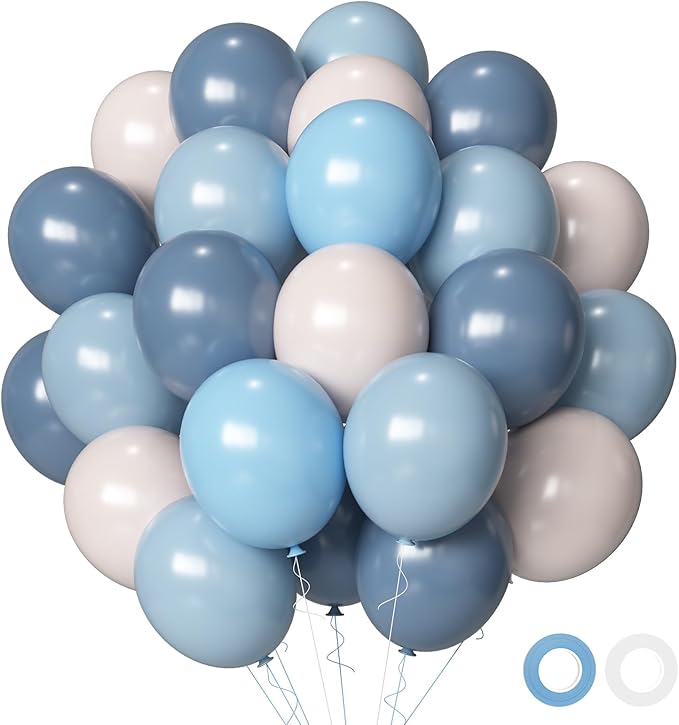 Dusty Blue Sand White Balloons, 50 Pcs 12 Inches Dusty Haze Light Blue White Sand Latex Balloon for Birthday Baby Show Bridal Party Decorations